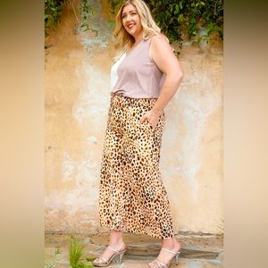 Leopard Shirred Shift Casual Plus Size Pants